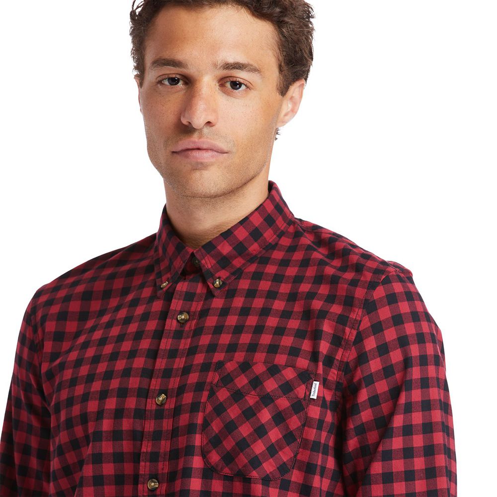 Camisa Timberland Hombre Back River Brushed-Cotton Oxford Check Rojas/Negras - Chile HPF-913820